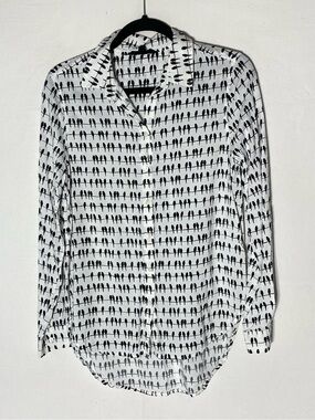 Jane & Delancey Birds on a Wire Rayon Button Up Shirt M